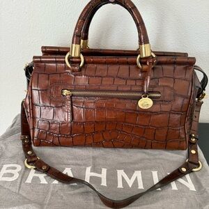 Brahmin Chestnut Croc-Embossed Satchel